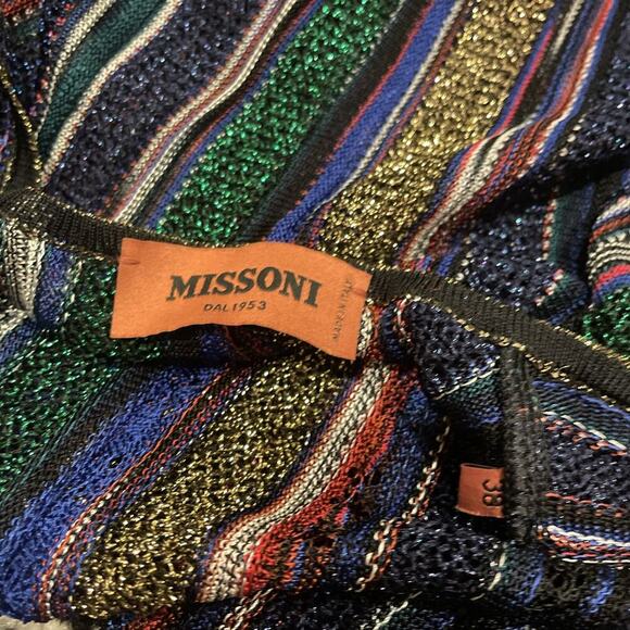 MISSONI Long Cardigan Duster Metallic Sweater IT38 Open Front Striped Italy NEW - Picture 9 of 12